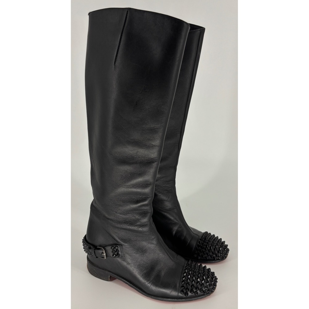 Christian Louboutin Egoutina Tall Boots Black Women Size 36.5 Spiked Leather